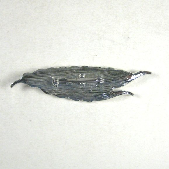 Feather Leaf Brooch Pin Jewelry Silvertone Vintage Large - Picture 3 of 3